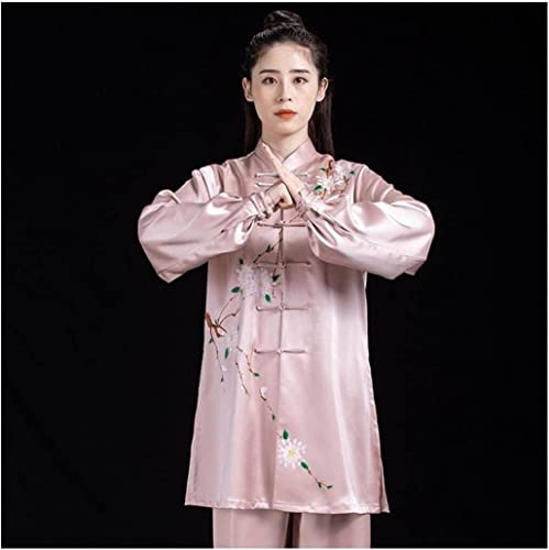 Tai Chi Uniform, Martial Arts Kung Fu Uniform Soft Kung Fu Set Women's Soft Silk Tai Chi Suit Wushu Martial Arts Uniform Wing Chun Jacket Pants Morning Exercise Tai Chi Uniform ( Color : Pink , Size :