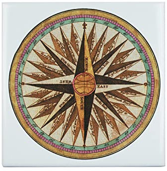 Fabulous Carreau Céramique Décoratif 20 x 20 cm - Rose des Vents Boussole Ancienne Peinture Outils Navigation Vintage