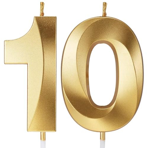 Birthday Candles Number Candles Age Year for Cakes Happy Birthday 3D Designed Wedding Anniversary Party Cake Topper Decorations (Gold, 10)
