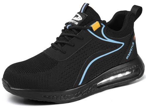 OFFCUP Aire Zapatillas de Trabajo, Zapatos de Seguridad Hombre Mujer, Punta de Acero Calzado de Trabajo Anti-Piercing Trabajo Ligero Comodo Transpirable Antideslizante - Negro