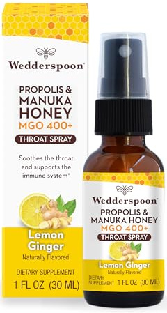 Wedderspoon Propolis & Manuka Honey Throat Spray, Lemon & Ginger, 1 fl oz | Sore Throat Relief & Immune Support | Natural Soothing Wellness