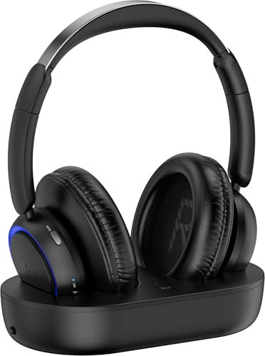 LETSACTIV Funkkopfhörer für Fernseher, kabellose TV-Kopfhörer mit TV-Sender-Ladestation für Senioren, Hörgeschädigte, Keine Audioverzögerung, Blutooth-Kopfhörer, Plug-and-Play Schwarzblau