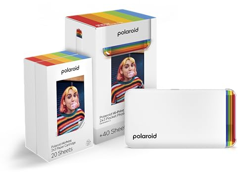 Polaroid Bundle Hi-Print+Paper - 2nd Generation - Bluetooth-verbundener 2x3 Pocket Photo- und Dye-Sub-Drucker - Weiß