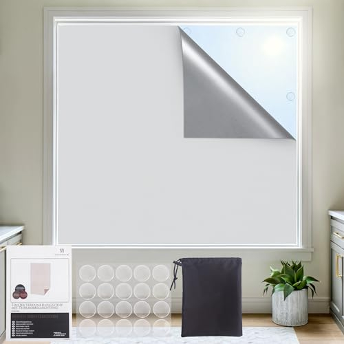 Victoria M. Fenster verdunkelung 100% verdunklungsfolie für Fenster Abdunkeln, Tragbarer Reisevorhang, Schneidbarer Verdunkelungstoff Waschbar mit 20 Gel-Klebepads, 140x200cm, Weiß