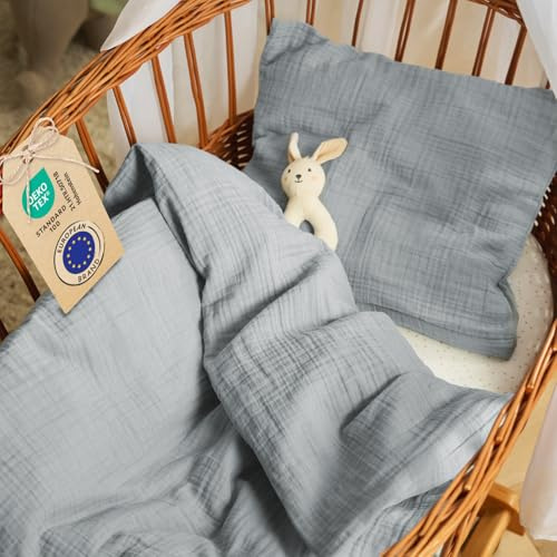 Laleni Babysängkläder 80x80 cm i Musslinbomull med Örngott 35x40 cm – OEKO-TEX Certifierad – Blå