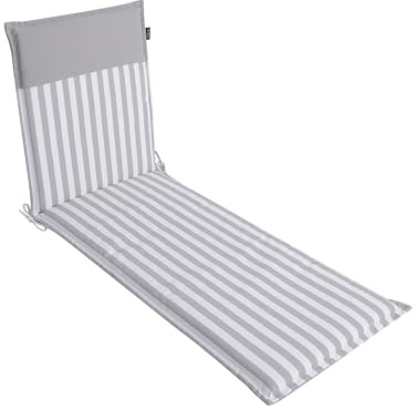 LILENO HOME Cojín para tumbona de jardín, 1 pieza, con ruedas, gris claro, a rayas, color gris claro, liso, ideal para tumbona de playa, acolchado, 190 x 60 x 5 cm