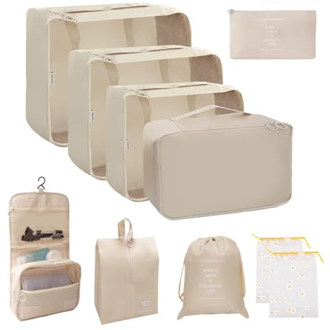 10 Stück Koffer Organizer Set, Packing Cubes, Wasserdichte Packwürfel Set Reise Würfel, Travel Essentials Kofferorganizer Set, Packing Cubes Compression für Urlaub und Reisen