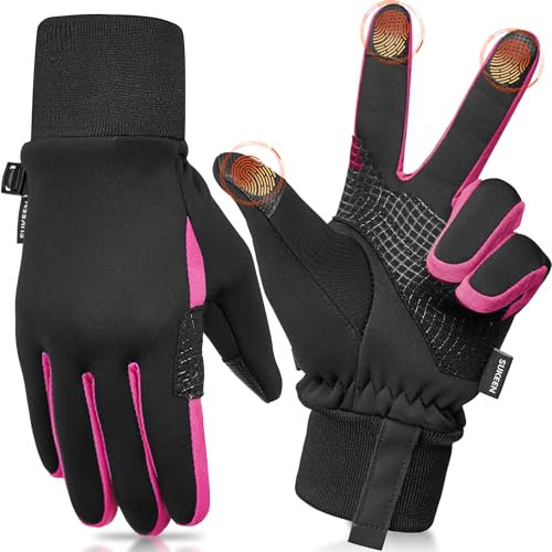 Sukeen Anti-Rutsch Handschuhe für Kinder - Softshell Fahrradhandschuhe, Warme Winterhandschuhe, Wasserdicht, Winddicht, Laufhandschuhe für Mädchen und Jungen 4-22 Jahre
