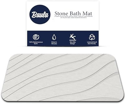 BAULA – Tappeto Bagno Diatomite 60x39 cm - Tappeto Bagno Assorbente – Tappeto Doccia Assorbente – Tappeto Diatomite Bagno Antiscivolo – Design Moderno Reversibile (2 Lati) – Stone Bath Mat