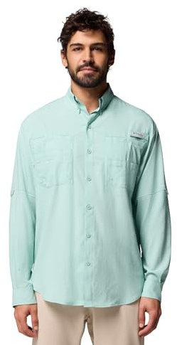 Columbia Mens PFG Tamiami Long Sleeve Fishing Shirt, Misty Jade, Medium