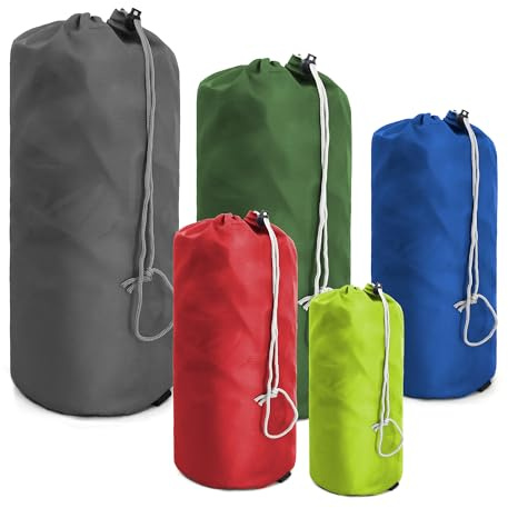 BeeGreen Small-Drawstring-Pouch-Bags 5 Pack with Dust Flap Stuff Sack for Travel Camping Outdoor Ditty Bags Foldable Lightweight