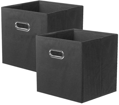 powerking Stoff Aufbewahrungsbox Bins, 2-Pack faltbare Tuch Aufbewahrungswürfel Organizer Schublade mit Metallgriff für Schrank und Spielzeug Lagerung, Schwarz