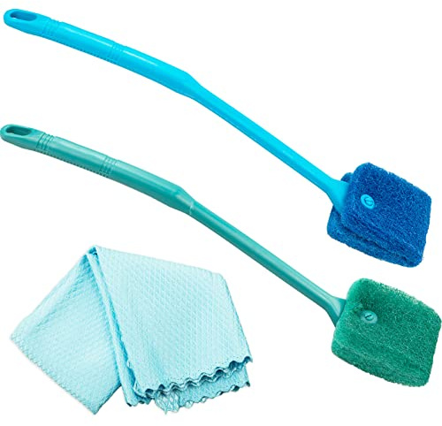 REBECASKYENS 2Pcs Brosse De Nettoyage d'Aquarium en Eponge 40CM Grattoir d'Algues d'Aquarium Double Face Accessoires de Nettoyer la Vitre pour Aquarium avec Chiffon de