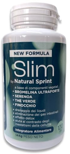 Slim - Bromelina Alta Concentrazione 5000 GDU, Bromelina 2500 GDU, Serenoa Repens, The Verde e Finocchio. Drenante naturale, made in Italy, 120 Compresse Vegane