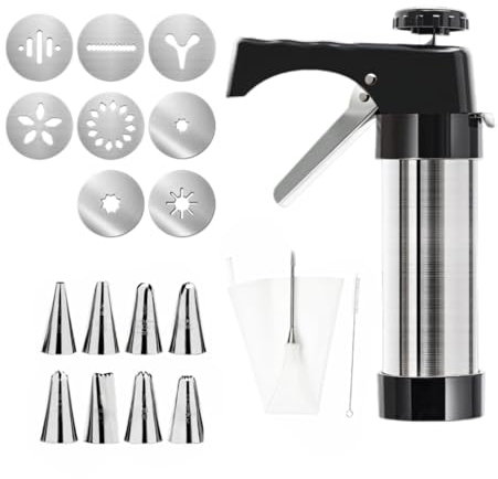 Kit de prensa, juego de máquina de acero inoxidable con 8 discos, 8 puntas y bolsa pastelera para pastelería casera