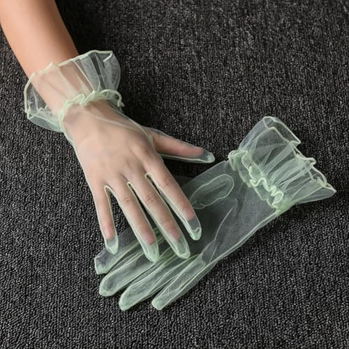 Zarte kurze Tüll-Fäustlinge transparente Vollfinger-Handschuhe für formelle Damenbekleidung (grün)