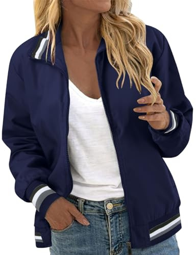 SDGR Veste Femme Bomber Blouson Printemps Été Legere Manteau à Manches Longues mi Saison Décontracté Zippé Casual Pilote Jacket Parka Sport Outwear