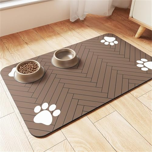 FANSU Tapis pour Gamelle Chien Absorbant Antidérapant, Simplicité Tapis Gamelle Chat Diatomite Séchage Rapide, Chien Accessoires Lavable Antidérapant pour Bols à Nourriture (Café,50x80cm)