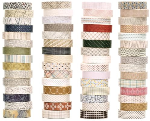 Songdao 60 rollos Valor Washi Tape Set, Artes Retro Cinta Adhesivo Decorativo Patrones básicos Masking Tapes para Artes, Bullet Journal, Scrapbooking, Bricolaje (Basic Geometry)