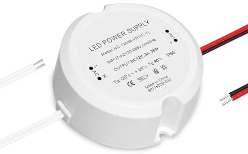 SKIKHN Transformador 220V a 12V, LED Transformador 12V 36W 3A, Impermeable IP66 Driver Voltaje Constante, para La Iluminación LED Interior y Exterior, para Tiras de Luces y Lámpara