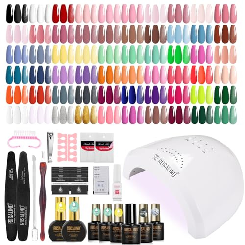 ROSALIND Kit Uñas Semipermanentes con Lámpara 48W, 65 Piezas Esmaltes Semipermanentes Rosa Amarillo Azul Verde Morado Colores Uñas Semipermanentes Kit Completo Regalos Principiantes