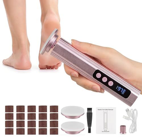 Pettidot 2 in 1 Lima Piedi Elettrica senza Fili 2600 mAh, Togli Calli Piedi 9 Velocità Regolabili 2 Testine in ​​Nano-vetro, Pedicure Elettrico Professionale Leviga Talloni, Rosa