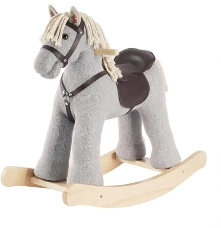 Rock My Baby Rocking Horse, Grey Wooden Horse with Sound Effects,Ride-on Toy,Balance Toy (Grey)
