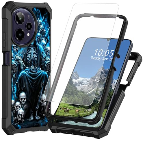 DIGTIALL Fodral för Cricket Icon Plus 2026 6,9 tum med härdat glas skärmskydd, dubbla lager kraftigt stötsäkert skyddande fodral för Icon Plus 2026, blå skalle