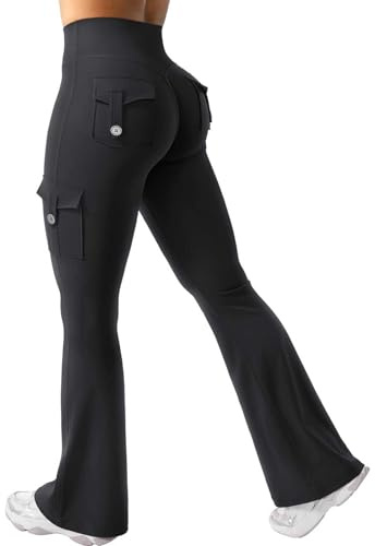 Gymleggings med fickor, utsvängda leggings i plusstorlek, bootcut-byxor med hög midja, byxor i ledig stil med breda ben, enfärgade cargo-byxor, promenadbyxor, leggings med rumplyft, träningsbyxor