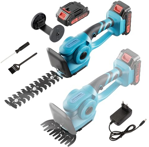 Cortasetos y Cortacésped a Batería 21V, 3.0Ah esculpida setos y tamaño de Hierbas inalámbricas | Cuchillas 22cm & 13cm | Compatible con Baterías de Iones de Litio de 18V Comunes (BL1830 BL1850B)