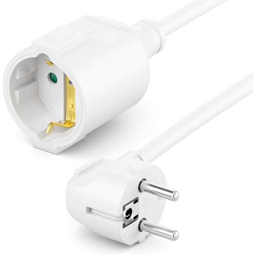 deleyCON 5m Strömkabel Förlängningskabel Skyddskontakt Ström Kabel Nätkabel Förlängning 16A 3680W Hushåll Kontor Verkstad Multimedia Vit