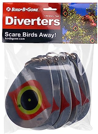 Bird B Gone - Reflective Eye Bird Diverters - Set of 5 - Foil Deterrent Mimics Predator Eyes - Scares Birds Away - for Trees, Patios, Gazebos, Boats, Etc - Durable Outdoor Plastic - 360° Rotation