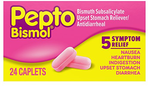 Pepto Bismol Caplets, 24 Count, for Relief of Gas, Anti Diarrhea, Heartburn, Nausea, Upset Stomach, and Indigestion