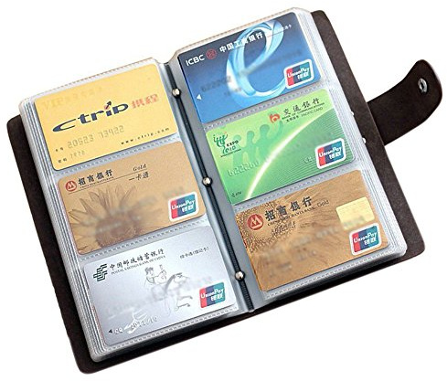 boshiho Leather Credit Card Holder Business ID Card Case Book Style 90 Count Name Card Holder Book (Black)