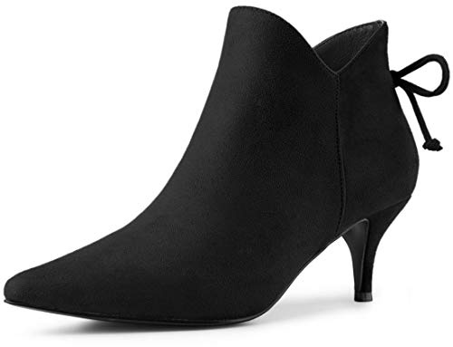 Allegra K Dame Dessus Pointu Chaton Talons Bottines Noir 37