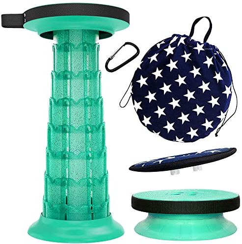 ALEVMOOM Tragbarer Klapphocker mit Kissen,Teleskophocker,Camping Hocker Zusammenklappbarer Hocker,für Draußen- und Drinnen-Aktivitäten, Wandern,Angeln,Tragfähigkeit 440lb mit Tasche Karabiner