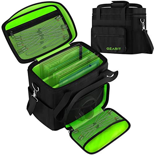 GEARit Vinyl Record Carrying Bag for 12 LP Albums. Fits 60 Records for Gigging DJs and Vinyl Storage, Zipper and Mesh Pockets, Includes Shoulder Strap