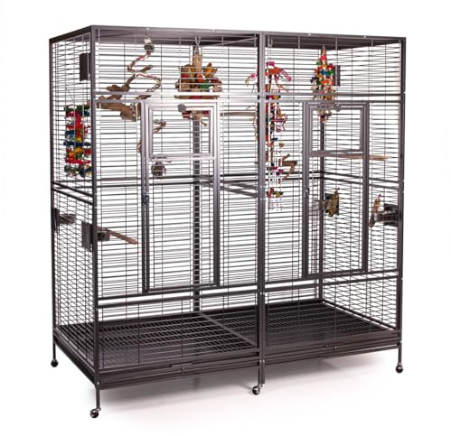 Papageienkäfig XXL Arkansas Nova II, Mod. 2024, Doppelvoliere für Papageien, zinkfrei, Stahl pulverbeschichtet, (Arkansas I + Anbaukit) | ca. 206 x 101,5 x 220 cm