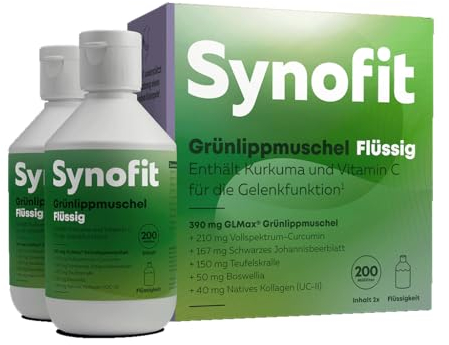 Synofit Grünlippmuschel Flüssig 2x200 ml I Mit Curcumin, Teufelskralle, Boswellia & Kollagen I Unterstützt die Gelenkfunktion & Beweglichkeit