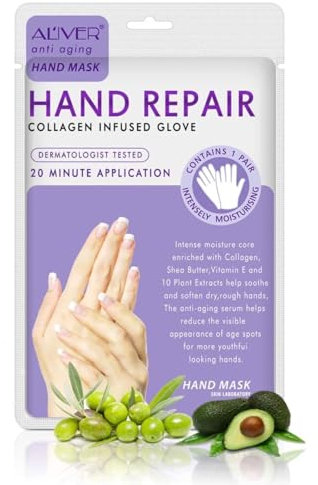 P-Beauty - Maschera per mani alla lavanda, guanti idratanti, collagene e vitamine, per mani screpolate, asciutte e ruvide | crema per le mani e crema nutriente | anti-invecchiamento | maschera per