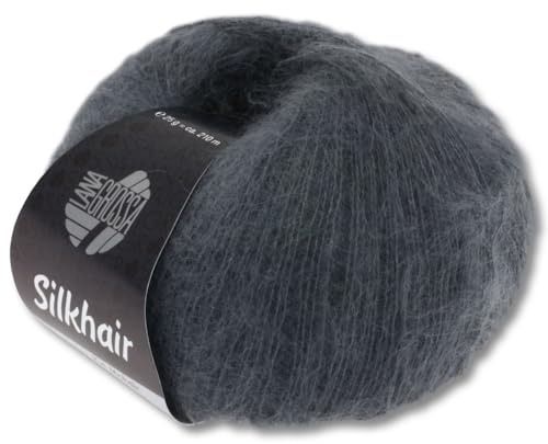 Frida's Wollhaus Lana Grossa 25 g Silkhair Mohair Superkid Seide Wolle Häkeln Stricken 43 Farben (12 | Dunkelgrau)
