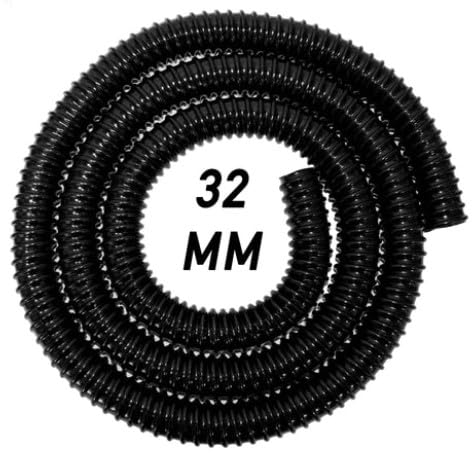 32mm x 5meter Flexible Pond Hose Corrugated Pipe with 2 Clips - Double-Wired Hose Clips for Pond Pumps, Filters, Drainage – Corrugated Water Butt Connector Pipe - Black
