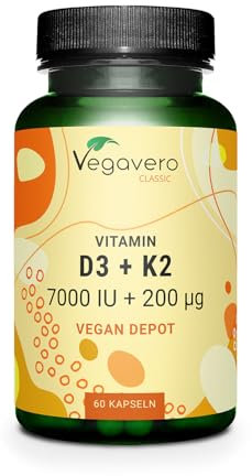Vegavero Vitamina D3 y K2 + Calcio | PARA 20 MESES | Alta Dosis 7000 UI + 200 mcg All-Trans MK-7 | Sistema Inmune, Huesos y Músculos | Testado en Alemania | 90 Comprimidos | Sin Aditivos y Vegano