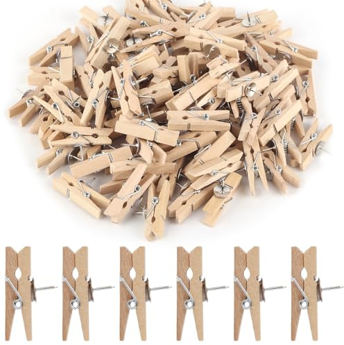 100 pinzas de madera con alfileres, clips de madera natural, chinchetas con pinzas de madera, chinchetas de madera, juego de chinchetas para tablón de anuncios, tableros de corcho, manualidades,