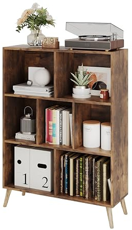 MUTUN Estantería para libros con 7 compartimentos, separador de espacios, estantería con cubos, color blanco, estantería para archivos, estantería escalonada, estantería, estantería para niños, color