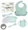 WORLin360. Vajilla para bebe, set cubiertos infantil, perfecto para transportar, silicona libre de BPA, babero, taza, cuenco, cubiertos suaves, mordedor para sus dientes.