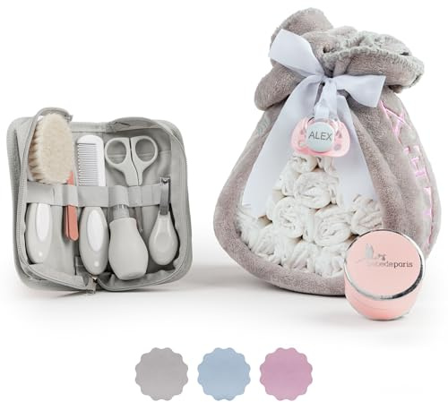 Tarta de Pañales con Set de Aseo Bebé | Manta Polar Personalizada + Chupete Personalizado + 15 Pañales Moltex | Regalo Recién Nacido Baby Shower Nacimiento Niño Niña (Rosa) | BebeDeParis