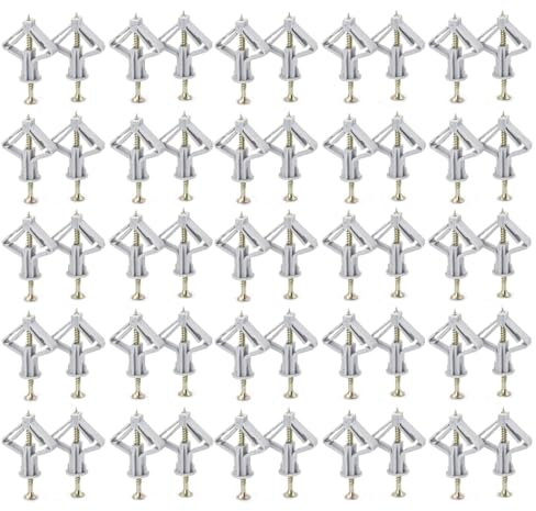 SGERUFZ 50 Pcs Chevilles pour Plaque de Plâtre avec Vis Fixations Murales Creuses pour Installation Murale en Plaque de Plâtre
