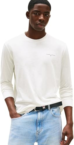 Tommy Jeans Camiseta de Manga Larga Mujer Slim Chest Linear de algodón, Blanco (Ecru), XS