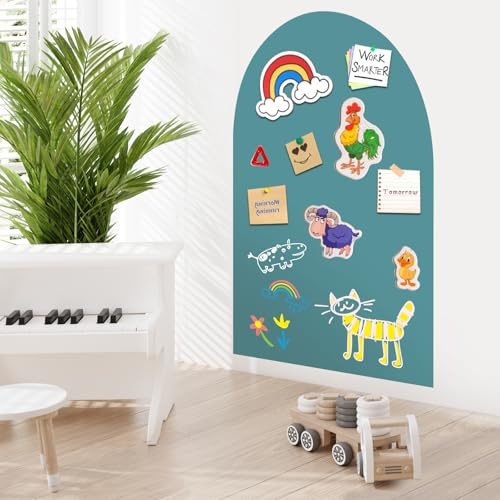 Magnetisk Tavla för Barn 80 x 100 cm, Självhäftande Bågform Krittavla med 3 Dammfria Kritor och Rengöringsduk – Perfekt Gåva för Flickor och Pojkar（Turkos）